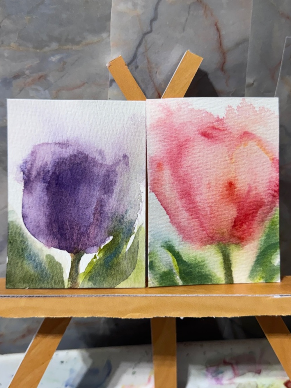 SOLD- Original set of 2 loose watercolor tulips